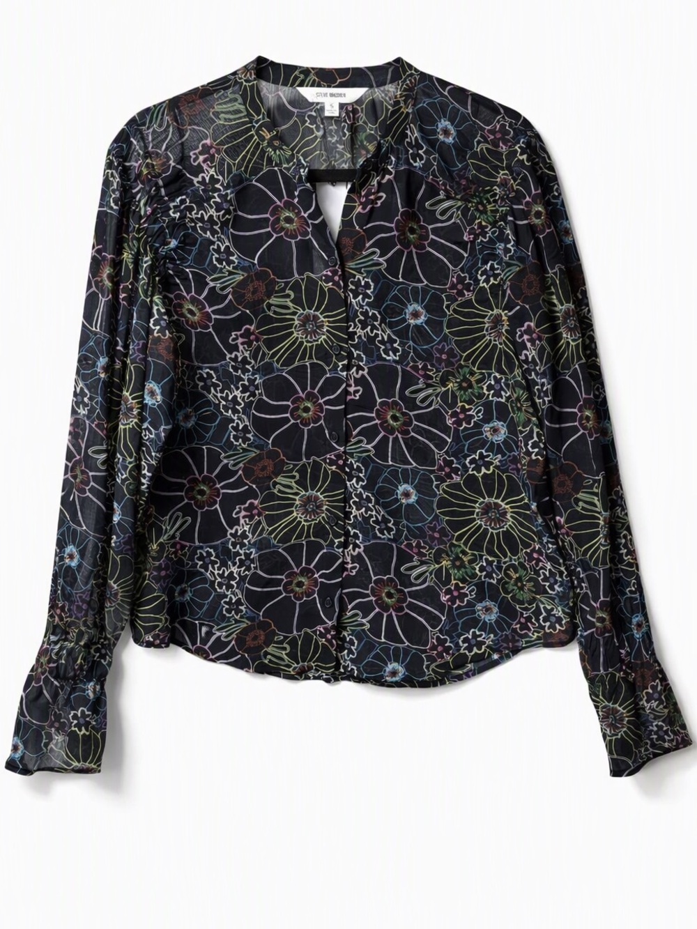 NWT Steve Madden Camella Floral Black Sheer Blouse at Revolve Size Small